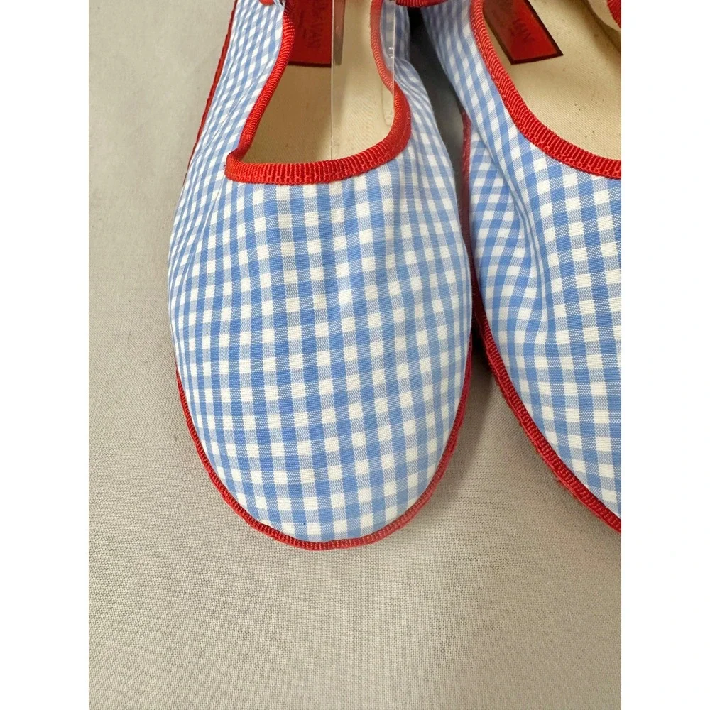 Via I Lilly Sisto Florence Mary Jane Cotton Gingham Blue Red Flats Euro 40 Italy